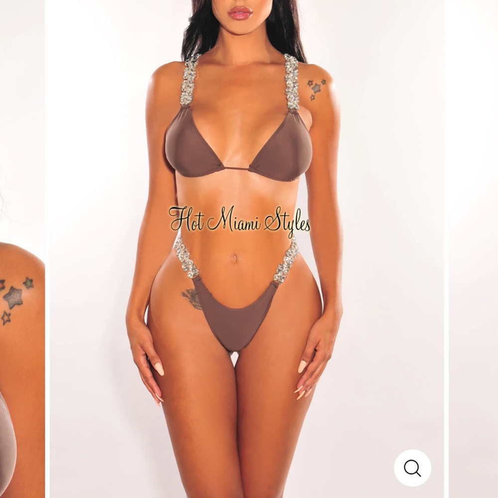 Hot Miami Styles Chocolate Jeweled Bikini